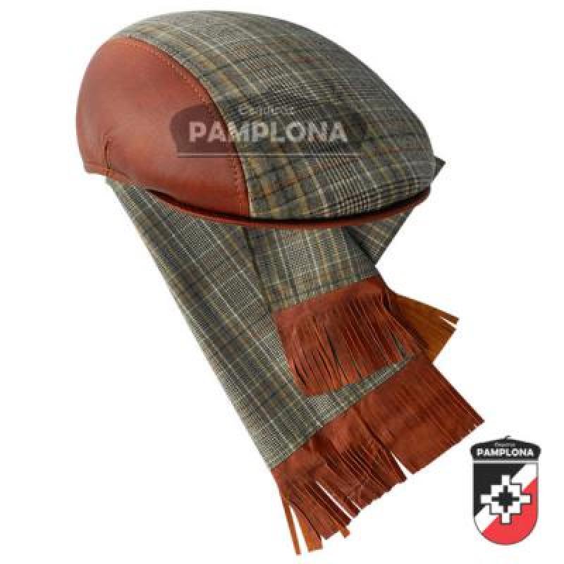 Boina Pamplona Tipo Inglesa y Bufanda De Lana Escocesa y Cuero - Imagen 3