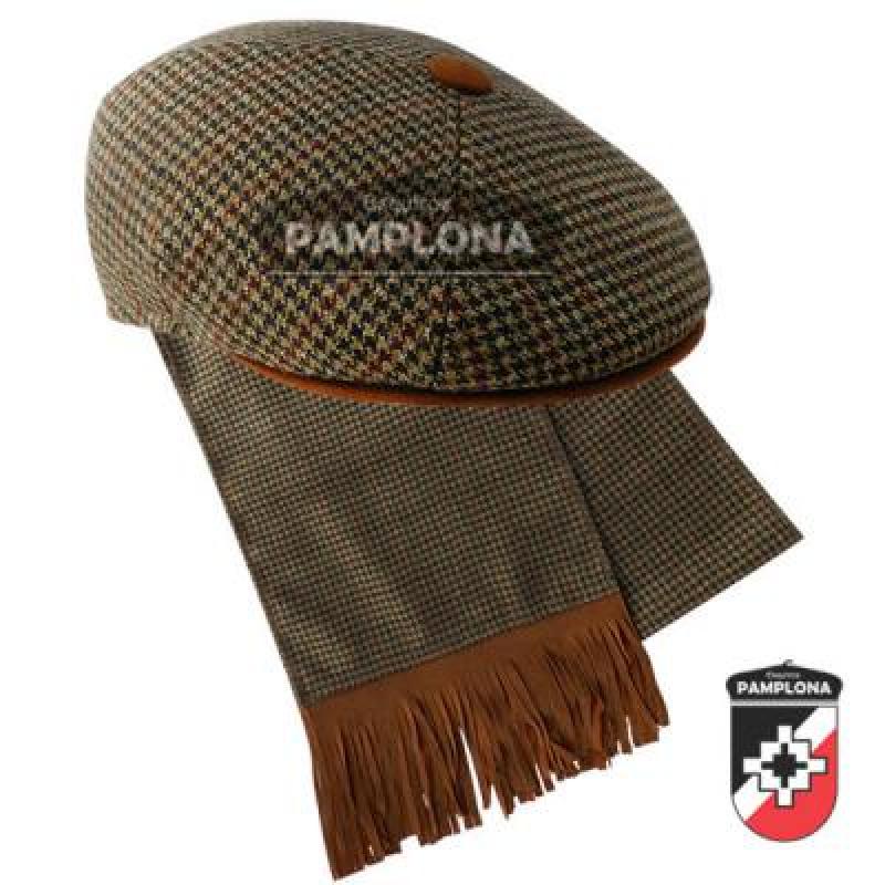 Boina Pamplona Tipo Inglesa y Bufanda De Lana Escocesa y Cuero - Imagen 3